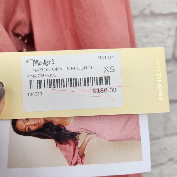 Nation LTD Oralia Flounce Puff Sleeve Mini Shift Dress in Pink Cheek Size XS NEW - Picture 7 of 14